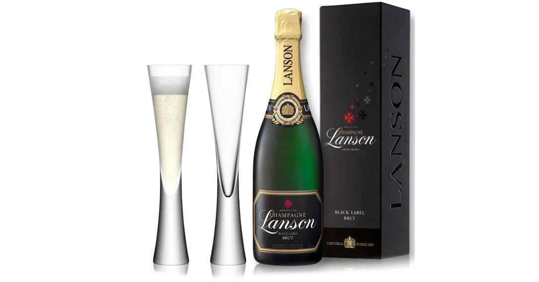LansonChampagneBrutNV75cl&2LSAMoyaChampagneFlutes