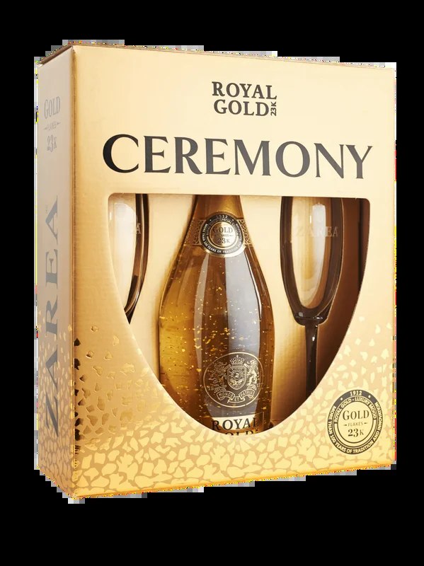 ZareaRoyalGold23KWhiteSparklingWinewithtwobrandedglasses