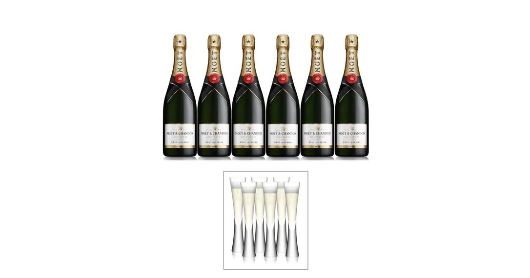 Moët&ChandonBrutImperialChampagneCaseDeal&Setof6Glasses