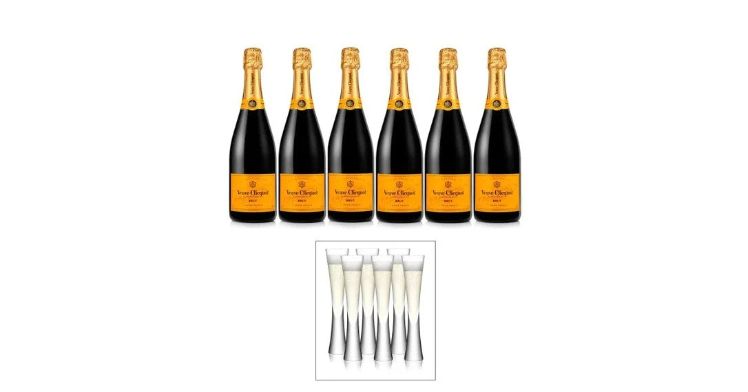 VeuveClicquotBrutChampagneCaseDeal&Setof6Glasses