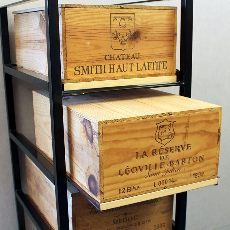 WineBottleCaseRackMetal&Wood–3DrawerHigh
