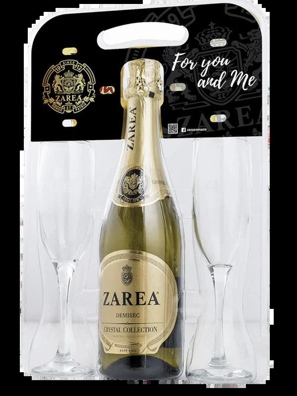 ZareaCrystalCollectionWhiteSparklingWine(MediumDry)withtwobrandedglasses