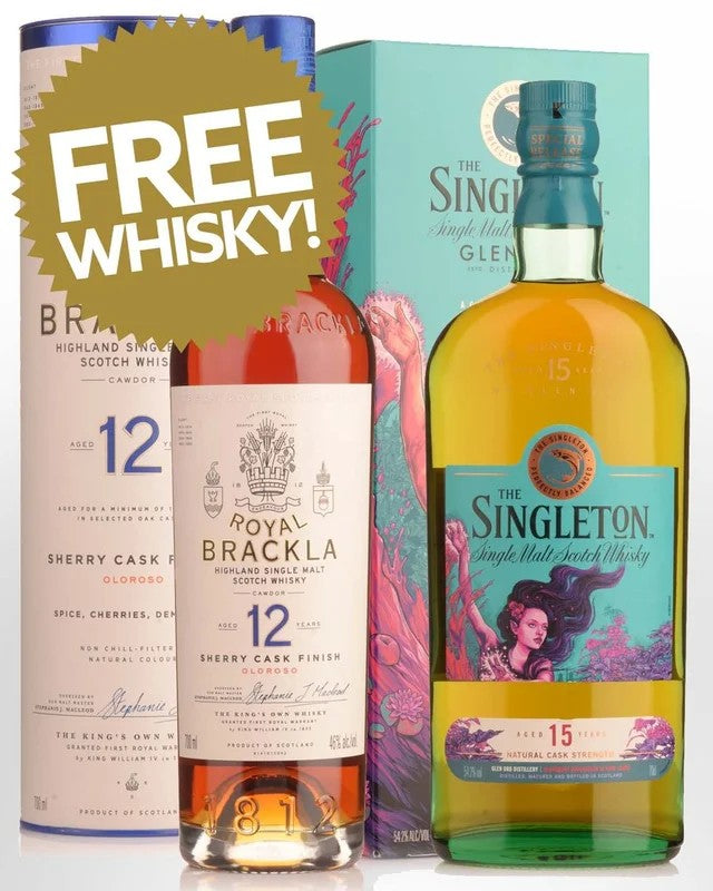 TheSingletonofGlenOrd15YearOld(SpecialRelease2022)CaskStrength&RoyalBracklaOlorosoSherryCaskFinish12YearOldSingleMaltScotchWhiskyBundleBuy(2x700ml)
