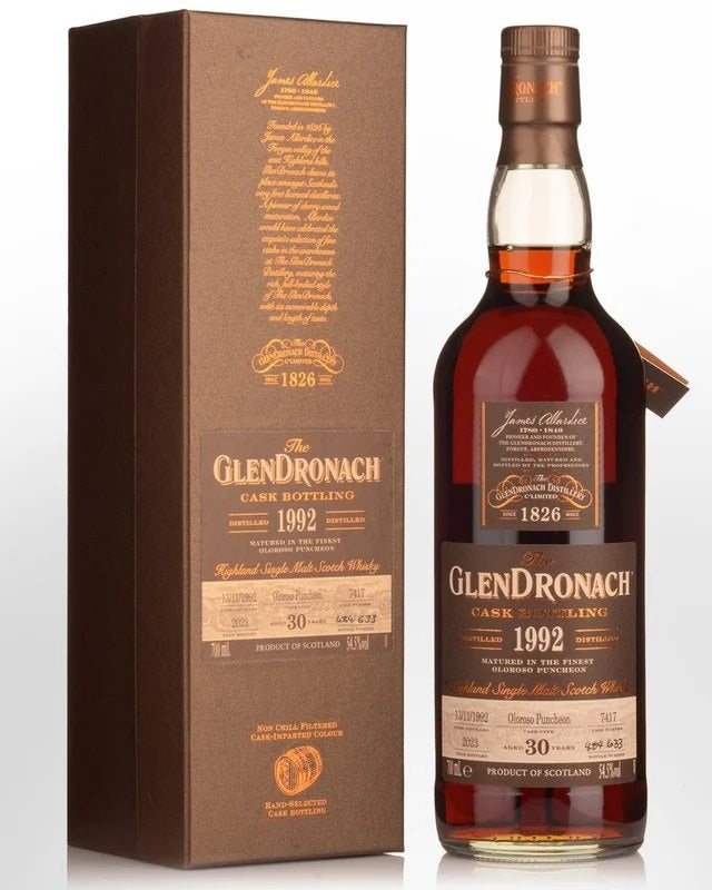 1992GlendronachSingleCaskNo.7417OlorosoSherryPuncheon30YearOldCaskStrengthSingleMaltScotchWhisky(700ml)