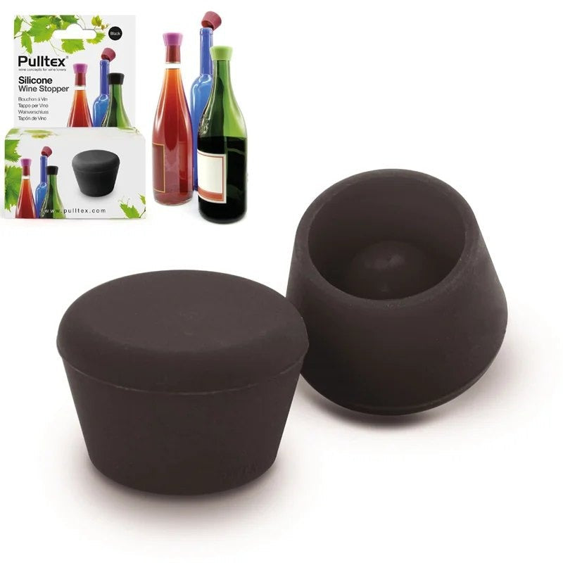 PulltexSiliconeWineBottleStopper–Black–Setof2