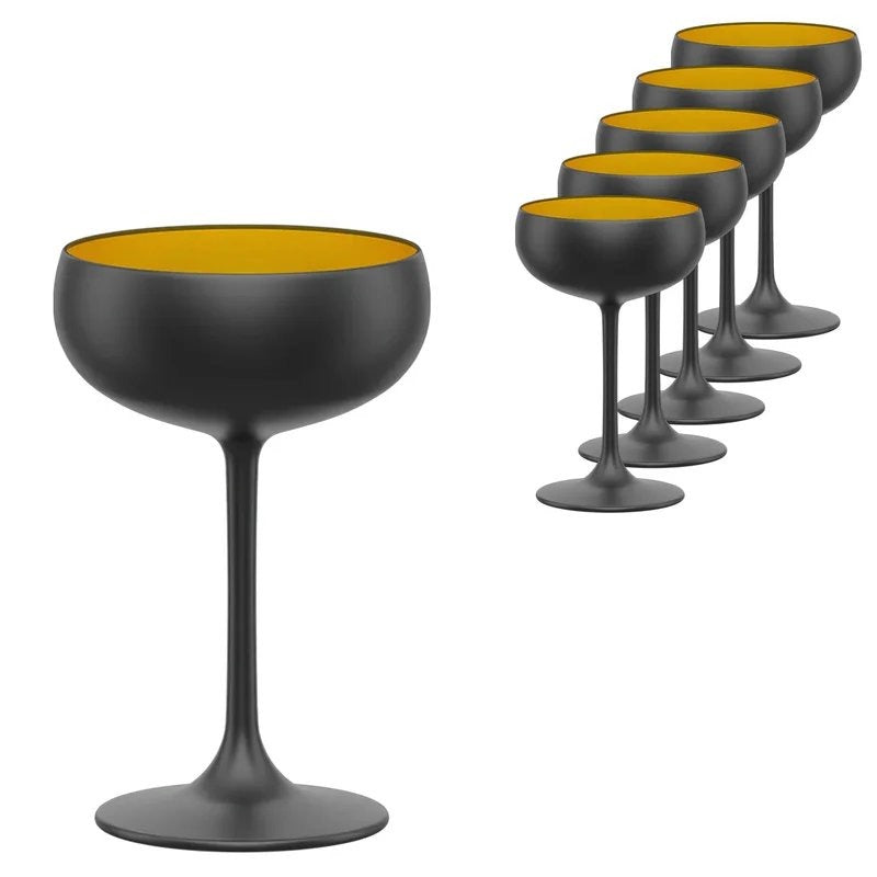 StolzleElementsChampagneCoupe/Saucer–Black&Gold–Setof6
