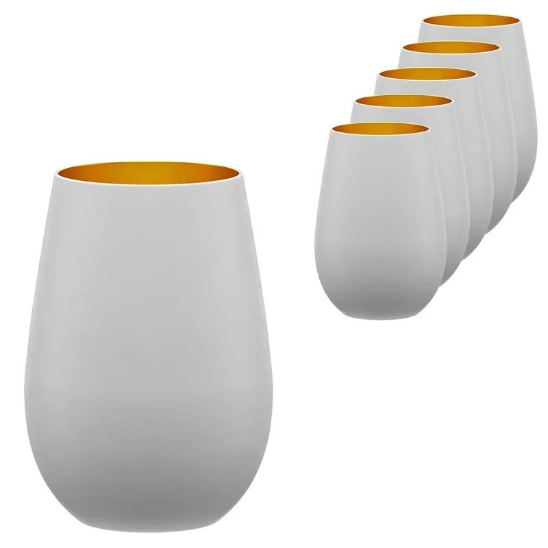 StolzleElementsWhite&GoldWater/MixerTumblerGlass465ml–Setof6