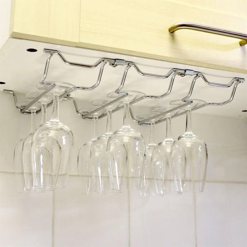 ChromePlatedSteelWineGlassHangingRack–3Columns
