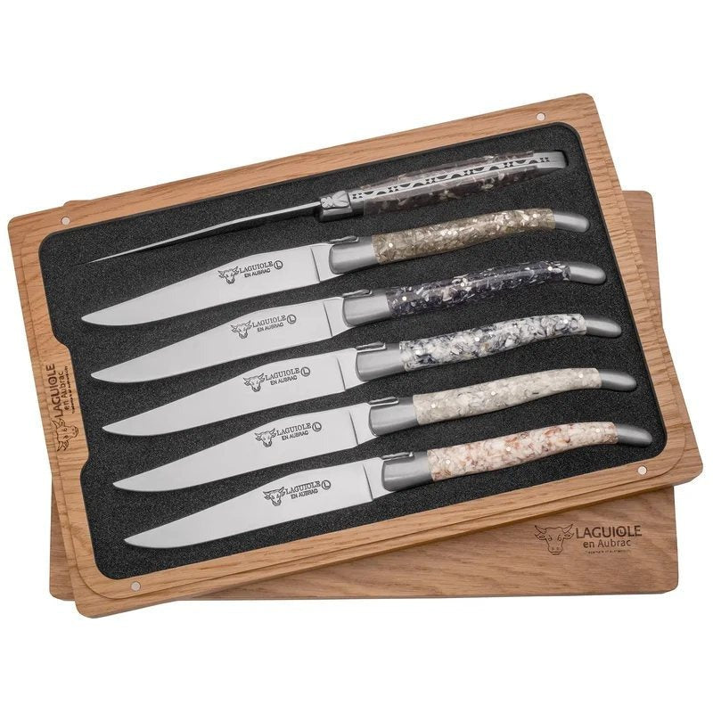 LaguioleenAubrac6PieceSteakKnivesSet–MixedShellHandles