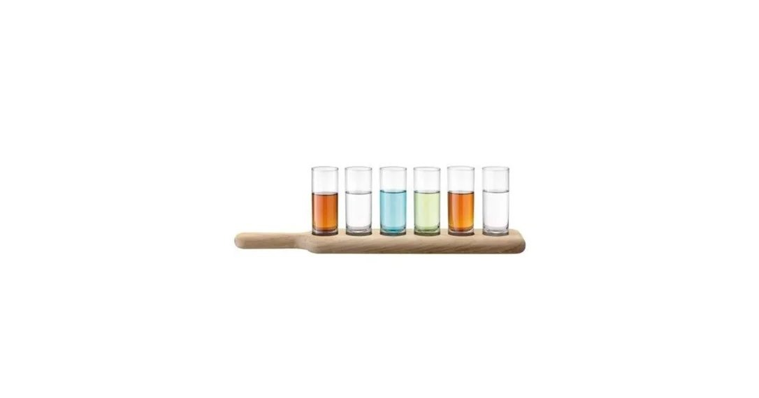 LSAPaddleVodkaSet–OakPaddle&6xClearGlasses70ml
