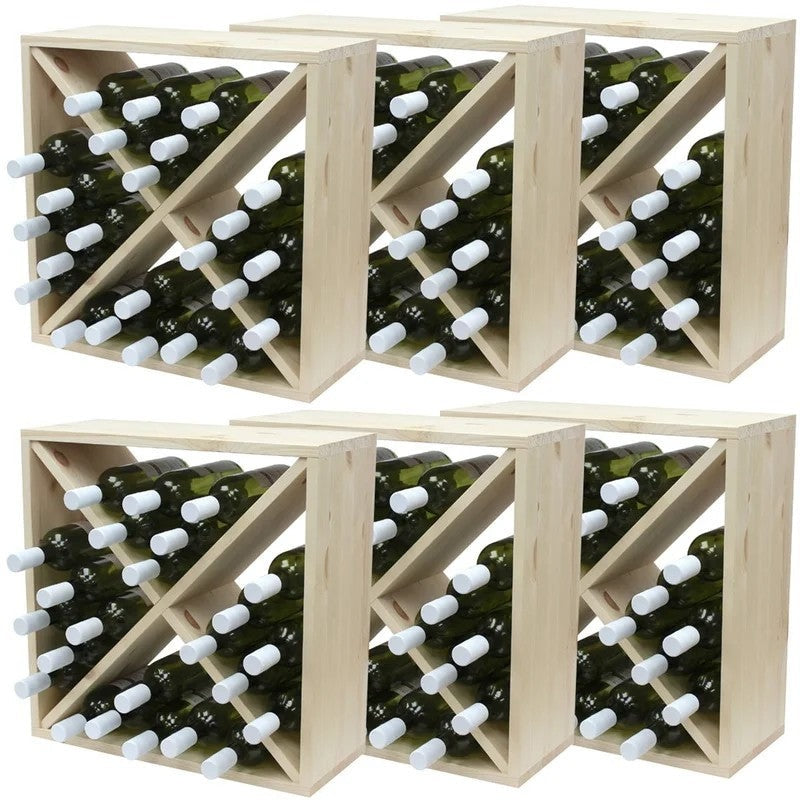 PineWoodenWineRack–CellarCubes–144Bottles–223mmDeep–Setof6