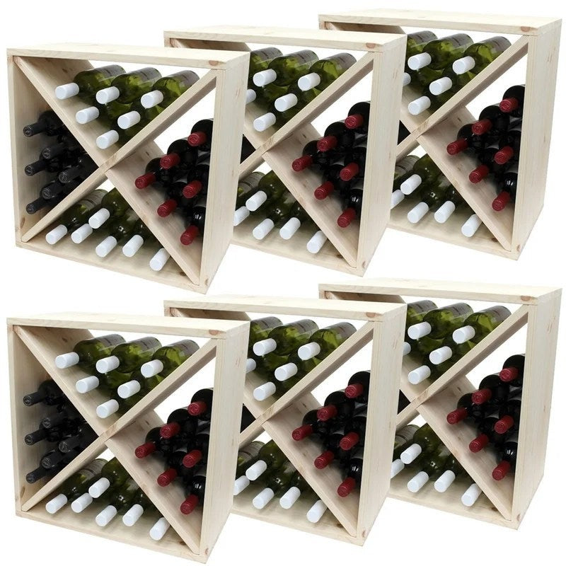 PineWoodenWineRack–CellarCube–144Bottles–298mmDeep–Setof6
