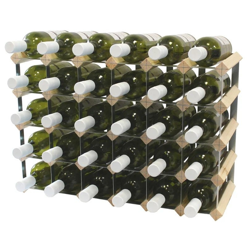 FullyAssembledWoodenWineRack–NaturalPine&GalvanisedSteel30Bottle6x4