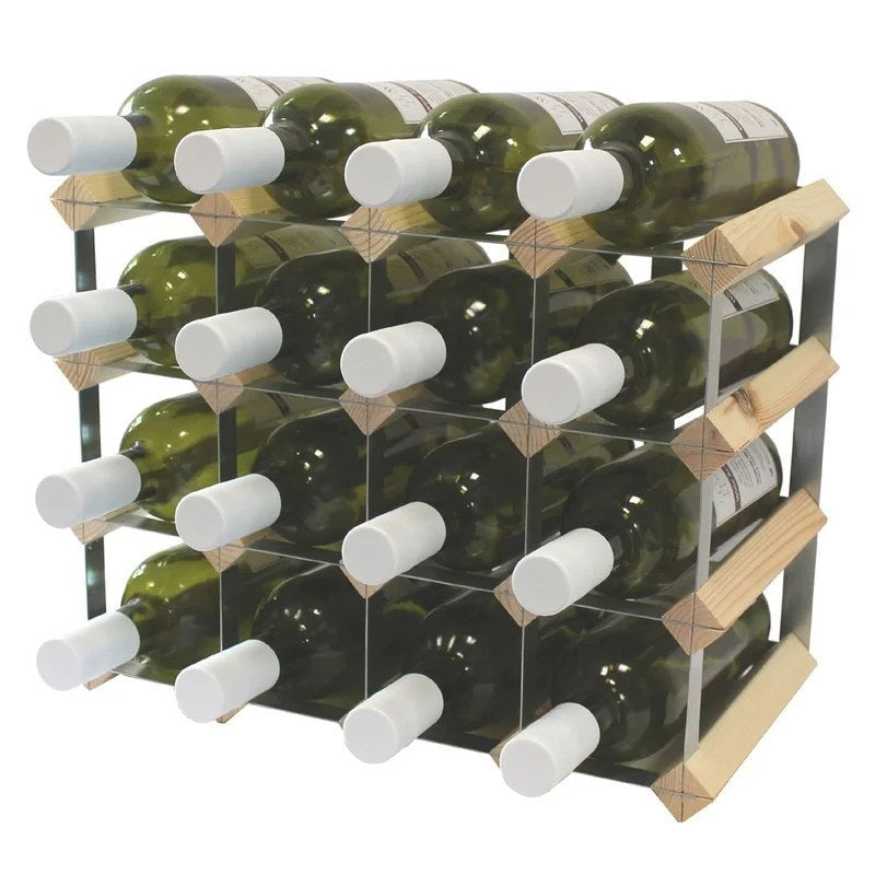 FullyAssembledWoodenWineRack–NaturalPine&GalvanisedSteel16Bottle4x3