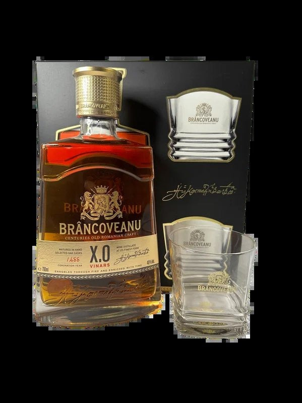 BrancoveanuXOBrandy(Cognac/Coniac/Vinars)withtwobrandedglasses700ml