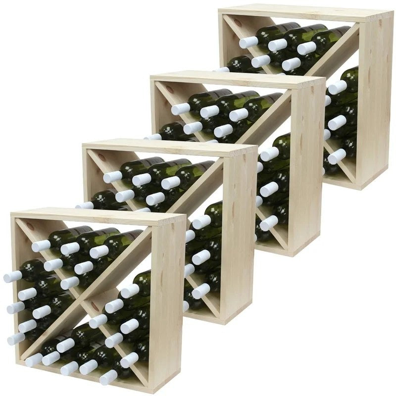 PineWoodenWineRack–CellarCubes–96Bottles–223mmDeep–Setof4