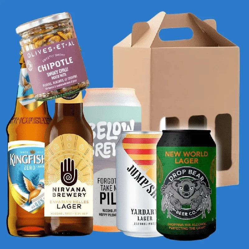Aperfectround’5AlcoholFreeLagers&NutsinaGiftBox