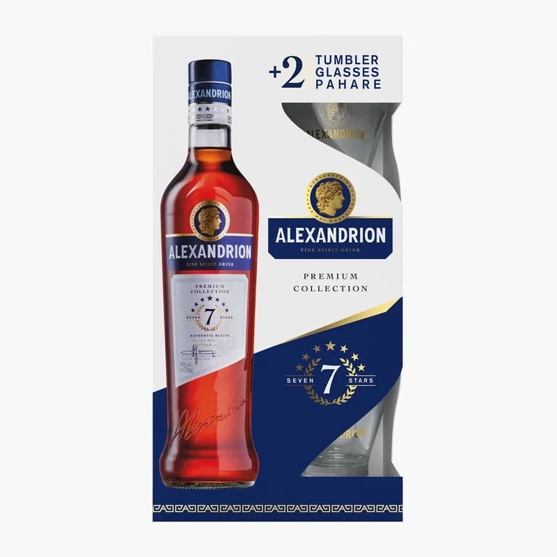 Alexandrion7StarsPremiumCollectionBrandywithtwobrandedglasses700ml