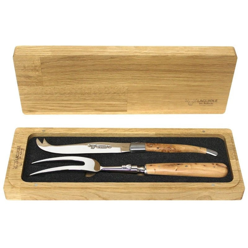 LaguioleenAubrac2PieceCheeseKnife&HoldingForkSet–JuniperWoodHandles