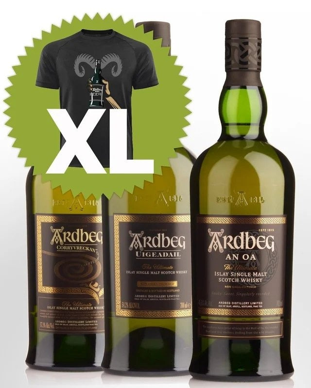 ArdbegAnOa&ArdbegUigeadail&ArdbegCorryvreckenSingleMaltScotchWhiskyBundleBuy(3x700ml)WithArdbegDayPin&OfficialT-shirtinSizeExtraLarge