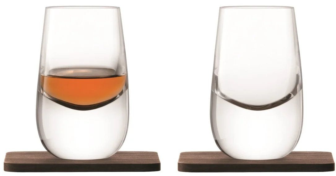 LSAWhiskyIslayShotGlasses&WalnutCoaster–Clear80ml(Setof2)