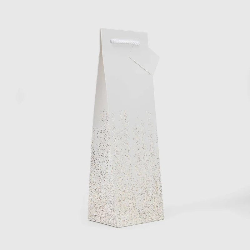 WhiteGlitterWineBottleGiftBag