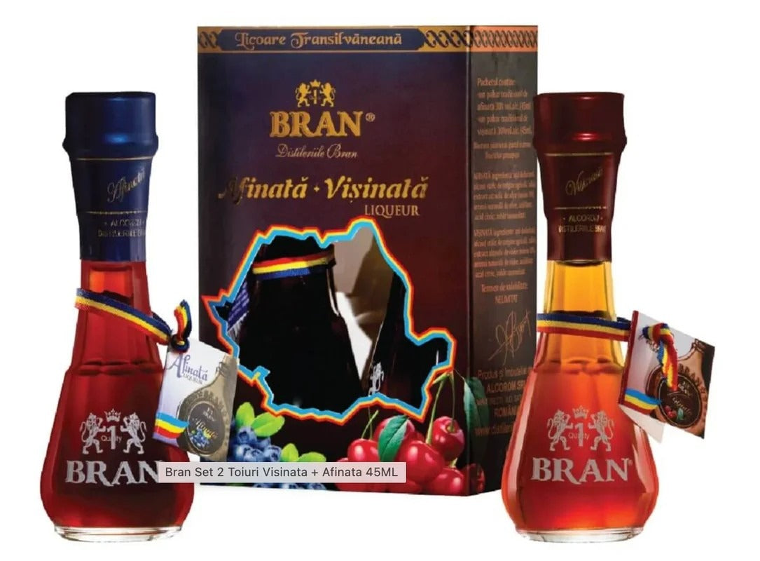 Bran(giftset/tastepack)sourcherryandblueberryliqueurintwotraditionalglasses(Setminiaturivisinatasiafinataintoi)2x45ml