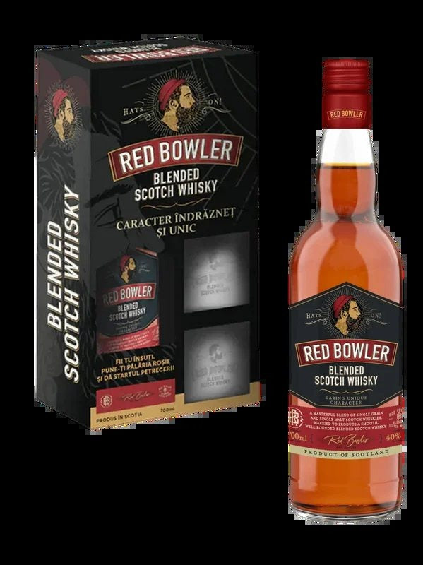 RedBowlerBlendedScotchWhiskywith2brandedglasses700ml