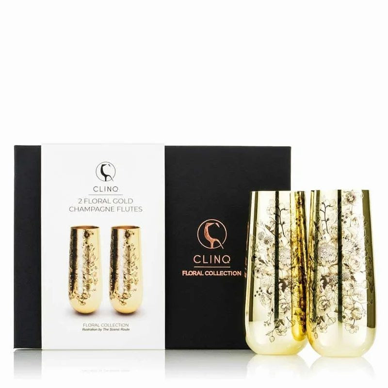 ClinqFloralGoldChampagneFlutes(Pairof2)